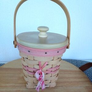 Longaberger Pink and Tan Basket with Lid